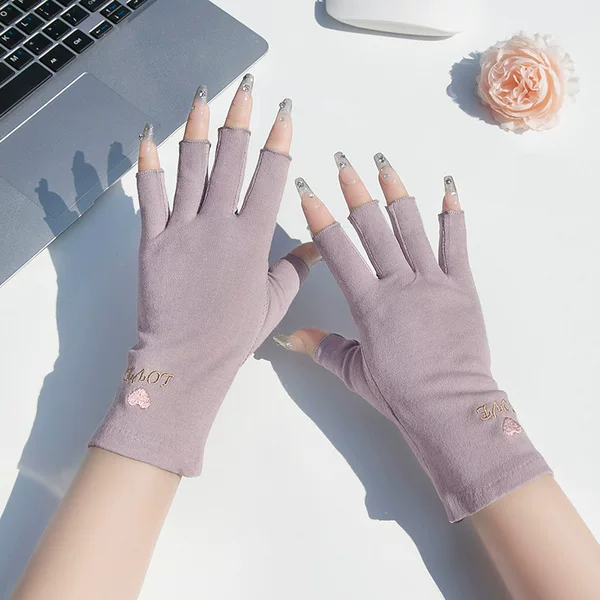 Half-Finger Gloves for Women, Thin Summer Driving, Non-Slip, Fingerless Tea Picking, Breathable, Anti-Uv Cotton Short Half-Length