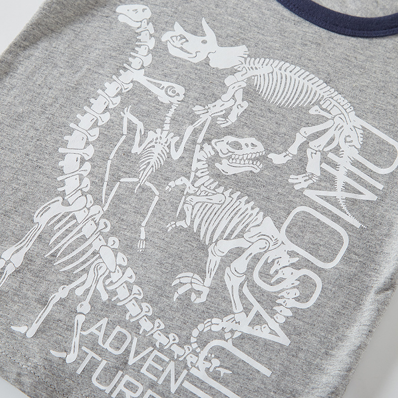 Camiseta de algodón de manga corta de dinosaurio de cuello redondo de estilo coreano para niños de verano 2024 para niños ropa infantil al por mayor entrega de una sola pieza