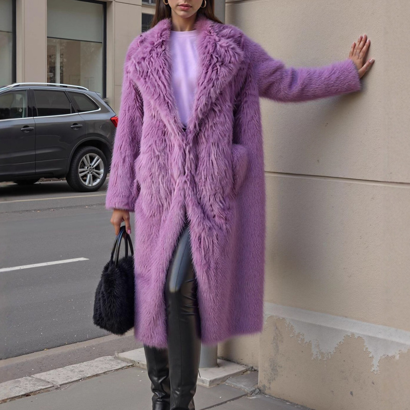 Warm and Thickeneded High-End Fur Outwear for Women in Winter New Style Large Lapel Fashionable Elegant Over-The-Knee Plush Outwear Warm and Thickeneded High-End Fur Outwear for Women in Winter New Style Large Lapel Fashionable Elegant Over-The-Knee Plush Outwear