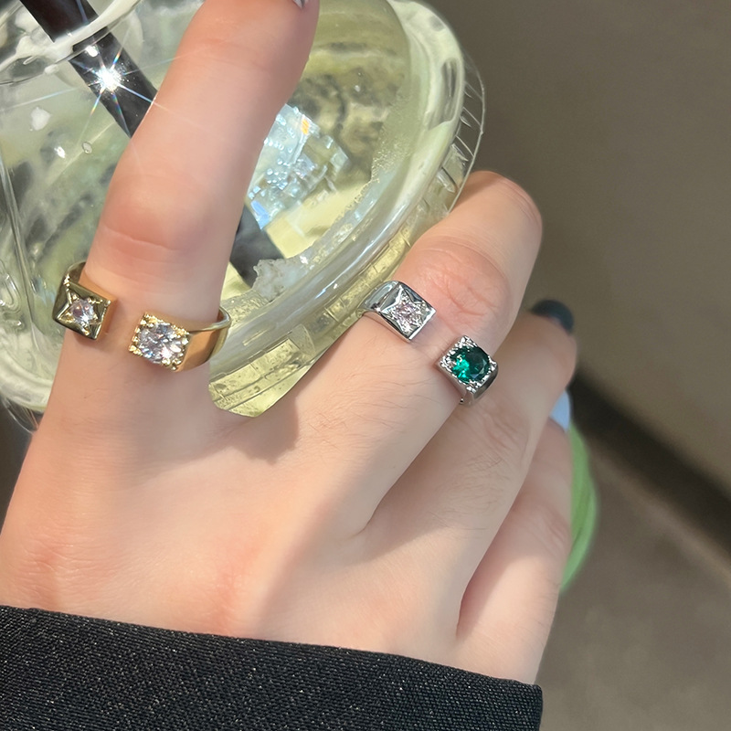 Lady U Shape Copper Open Ring Plating Artificial Gemstones Copper Rings