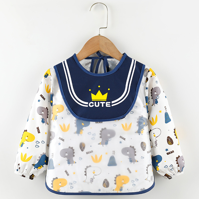 Abrigo para niños primavera y otoño impermeable de manga larga anti-vestirse bebé comiendo ropa delantal niños babero ropa protectora con babero