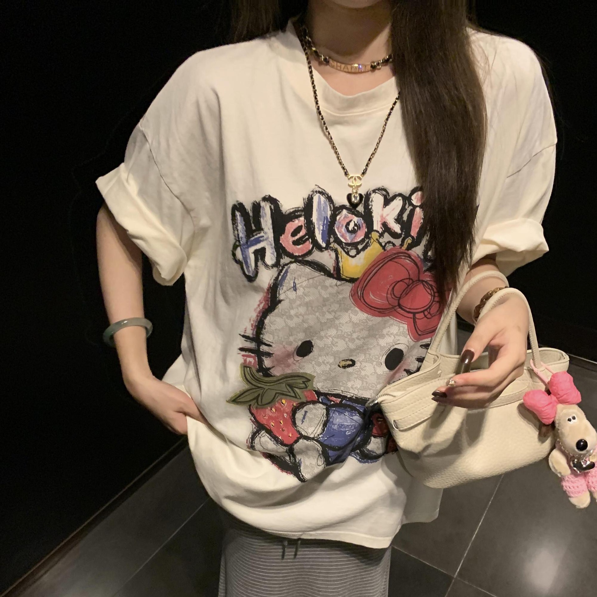 【闪电仓爆款】纯棉韩系彩绘凯蒂猫可爱印花新款短袖t恤女夏季显