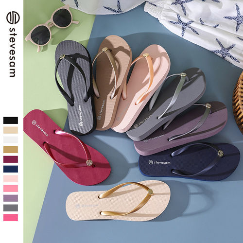 Cross-border  new summer flip-flops women's flat outer wear seaside beach slippers women's non-slip slippers multi-color
