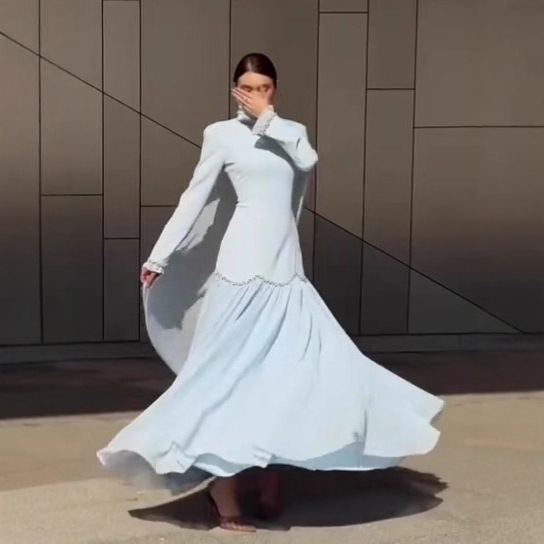 Amazon European and American Cross-Border 2025 New Autum Style Gorgeous and Soft Elegant Long-Sleeved Long Skirt Comfortable Dress Amazon European and American Cross-Border 2025 New Autum Style Gorgeous and Soft Elegant Long-Sleeved Long Skirt Comfortable Dress