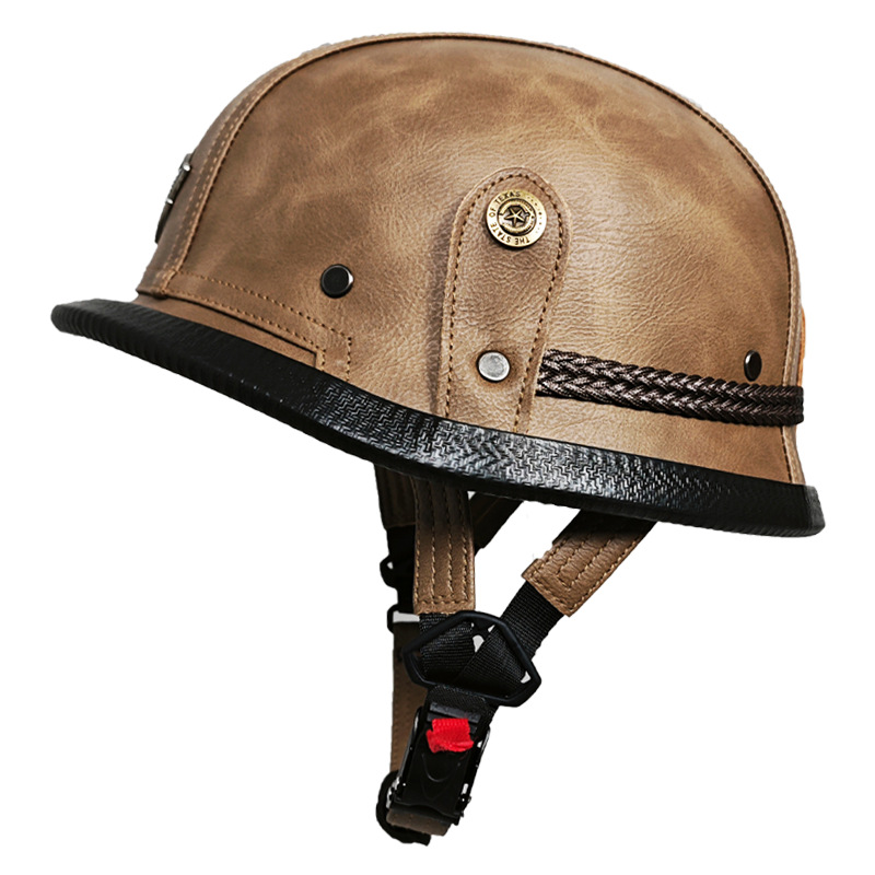 Cross-Border Exclusive for Okcmc Electric Vehicle Half Helmet Men's and Women's Four-Season Cruise Retro German Leather Helmet Handmade Steel Helmet