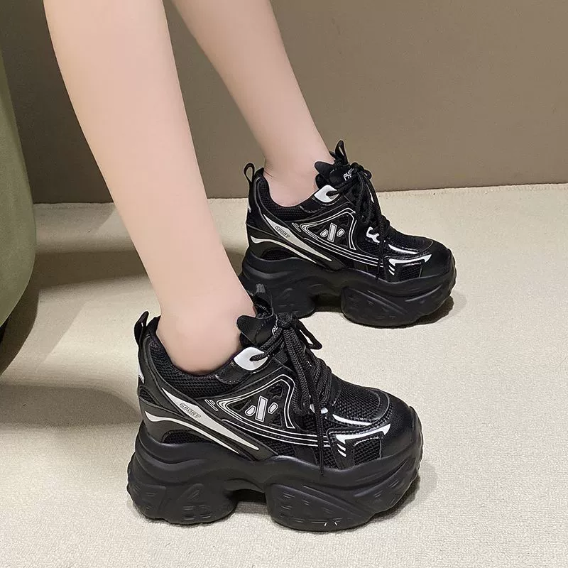 Кроссовки «dad shoes» для женщин, толстая подошва платформа 12 см (внутренний подъём), сетка, мягкая подошва
