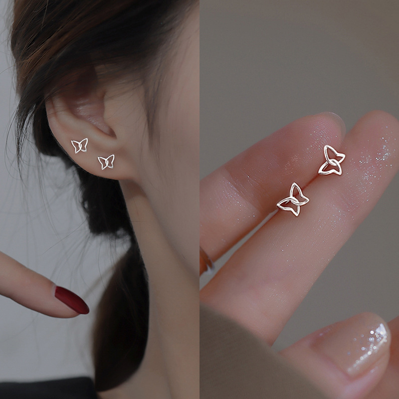 Simple Style Geometric Flower Butterfly Copper Plating Ear Studs 1 Pair