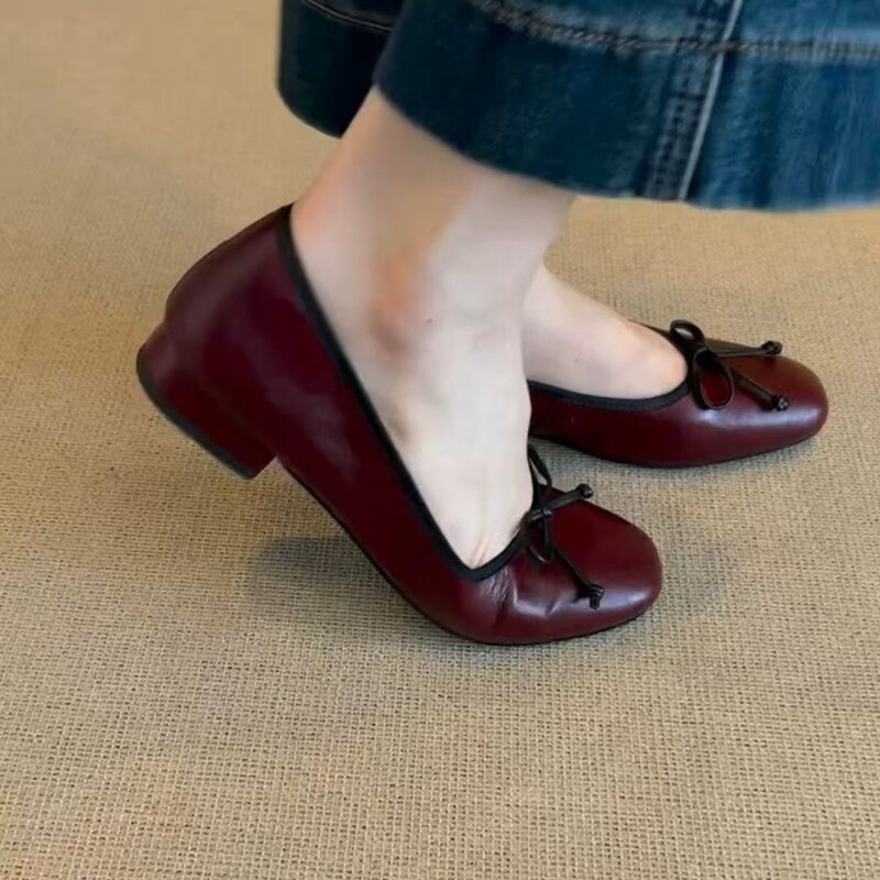 牛革バージョン~女性用の小さな香りのレトロなフラットシューズ、夏のフレンチソフトソールバレエシューズ、リボン付きメリージェーンシューズ|undefined