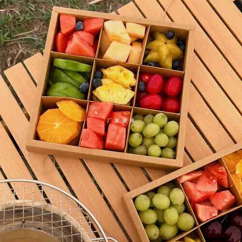 Wholesale 469-square grid fruit packaging box fruit cutting box picnic platter packaging box 9-square grid divided box one