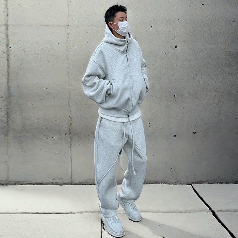 Spring and Autumn Thickened Casual Sports suit Men's Loose Hooded Jacket Sweatshirt Sweatpants Two-piece Suit High-end Feel Complete Set Spring and Autumn Thickened Casual Sports suit Men's Loose Hooded Jacket Sweatshirt Sweatpants Two-piece Suit High-end Feel Complete Set