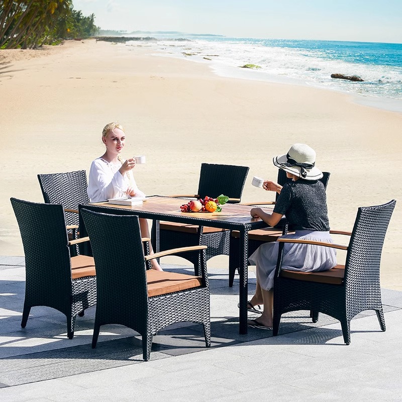 Mesas y sillas al aire libre Hotel Balcón al aire libre Terraza Villa Patio Jardín Lugar de ocio Silla de mimbre impermeable Mesa de centro Combinación