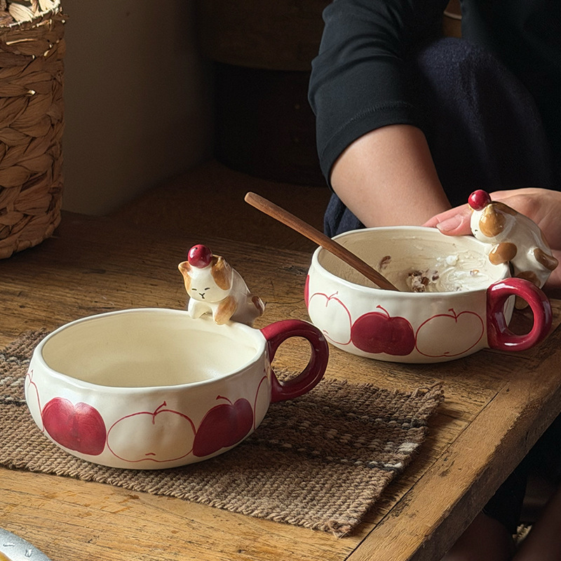 Retro Japanese underglaze color cute cat breakfast bowl household…