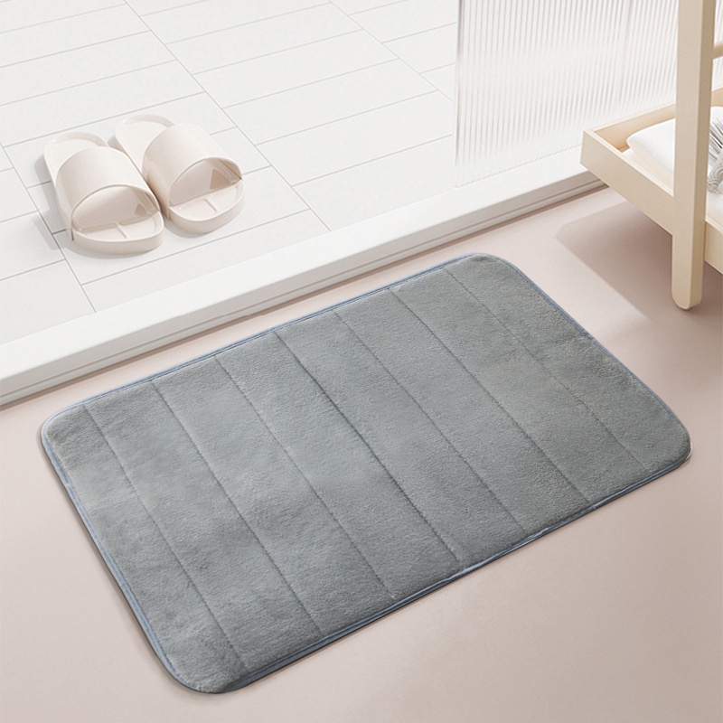 Cross-border simple thickened comfortable Coral fleece floor mat household memory foam striped bathroom door absorbent toilet floor mat