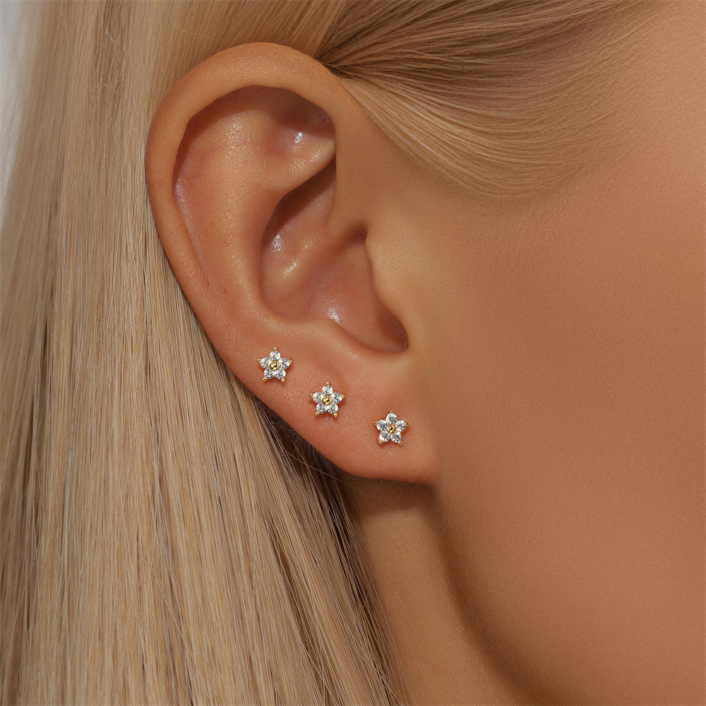 1g Weight Ear Studs Classification Ear Cartilage Rings & Studs Piercing Type 3 Pieces Set Quantity Daily, Festival Occasion 925 Sterling Silver Material Flower Pattern Women's Gender Plating Design Simple Style, Classic Style Style 3 Pieces Set Ear Cartilage Rings & Studs Simple Style Classic Style Flower 925 Sterling Silver Plating Ear Cartilage Rings & Studs 14