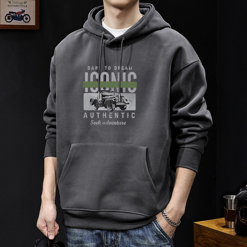 Suéter pesado para hombres otoño nuevo estilo de cuello redondo estilo americano de moda de alta calle chaqueta con capuz para hombres