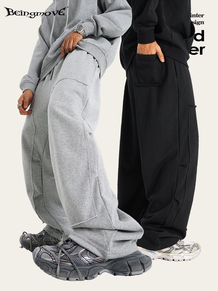 Impresora de marcas| 2025 otoño y invierno relajado pantalones recto casuales marca de moda masculina deportiva de lana de punto pantalones de lavado