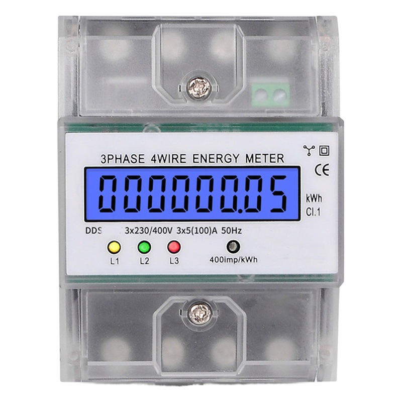 4p alta precisión exportación electrónica medidor de energía eléctrica pista medidor eléctrico carril guía tipo trifásico de cuatro hilos pantalla LCD inglés medidor eléctrico