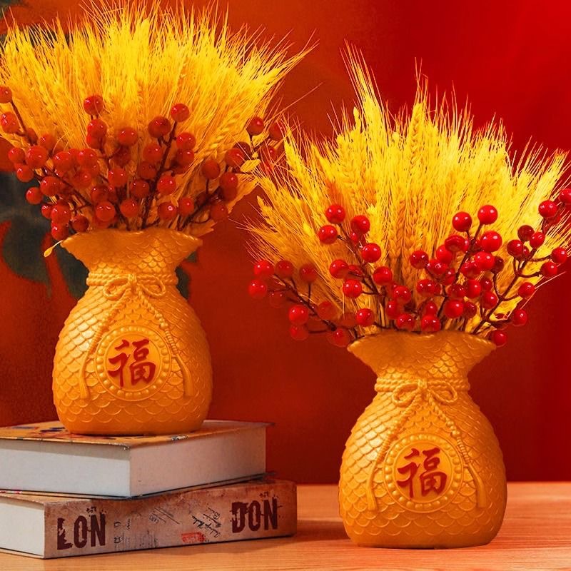 Botón de flores de nuevo año, cebada, fruta roja, flor de plástico, sala de estar, armario de vinos, puerta de entrada, decoración del hogar, decoración del tesoro