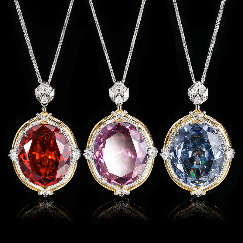 2024 nuevo estilo Zhuang Shengsheng joyería simulación color tesoro gran forma de huevo retro dibujo artesanía colgante collar piedra 25*30