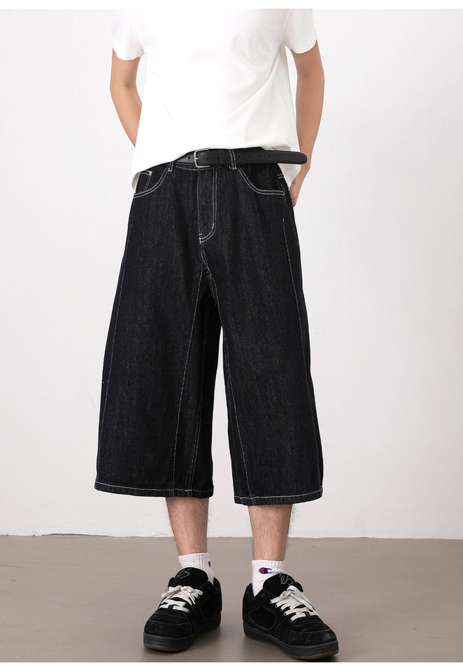 Quần jean short nam 7/10 dáng rộng suông phong cách denim cổ điển — Màu xanh da trời chi tiết 13