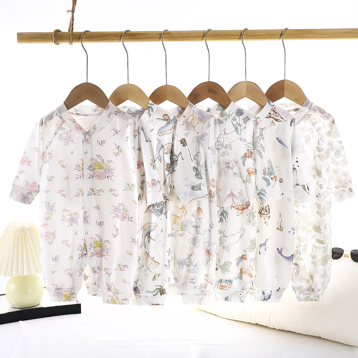 Newborn Jumpsuit, Summer Thin Long-Sleeved Home Clothes, Rompers, Air-Conditioned Clothes, Boneless Kidsren's Pajamas