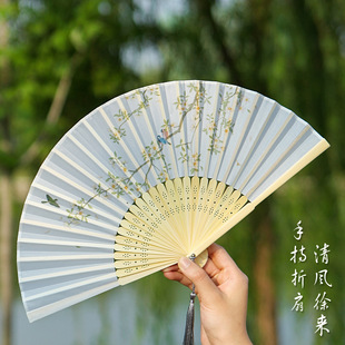 Fan Antique Chinese Style Women's Hanfu Cheongsam Dance Children's Student Antique Folding Fan Portable Folding Small Fan