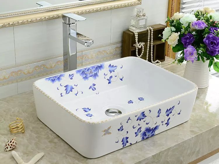 Mesa redonda cuenca balcón cuadrado lavabo de cerámica lavabo de color lavabo de oro Cuenca del arte