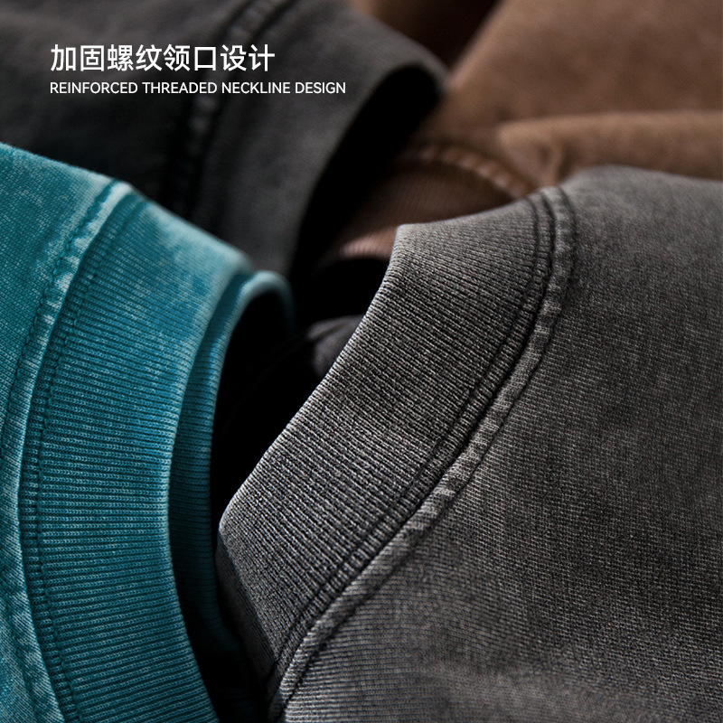 Europa y América de la calle pesada Camiseta de manga corta marca de moda juvenil suelta de gran tamaño lavada retro media manga