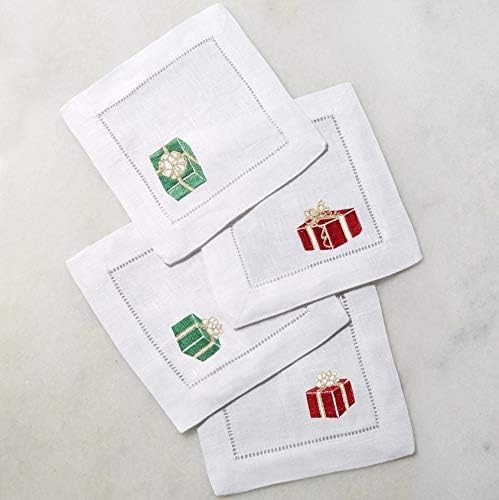 Customizado bordado coctel servillas de tela mano dibujada almohadilla de almohadilla de algodón transfronteriza boca de tela perforada esquina costura borde almohadilla de taza