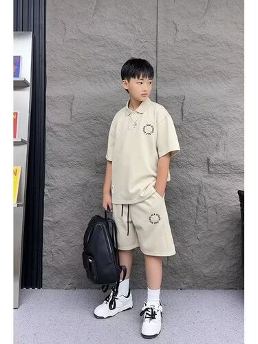 Children's Summer New Men's Polo Shirt Set, Loose and Stylish, Trendy for Older Kids, Two-Piece Set