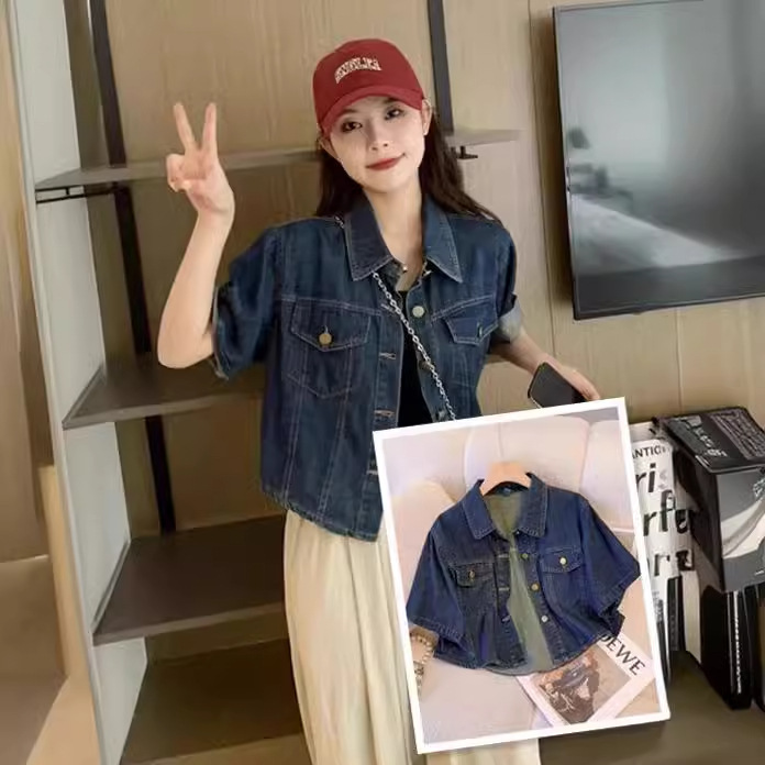 Vintage Blue Short-sleeved Denim Jacket Women's Summer New Korean-style Loose Short All-match Short Thin Jacket