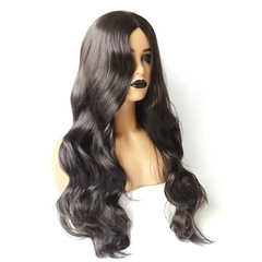 Factory Wholesale Korean Style False Hair for Women, Long Straight Black Center Part Wavy Curly Synthetic Hair, Full Head Suit