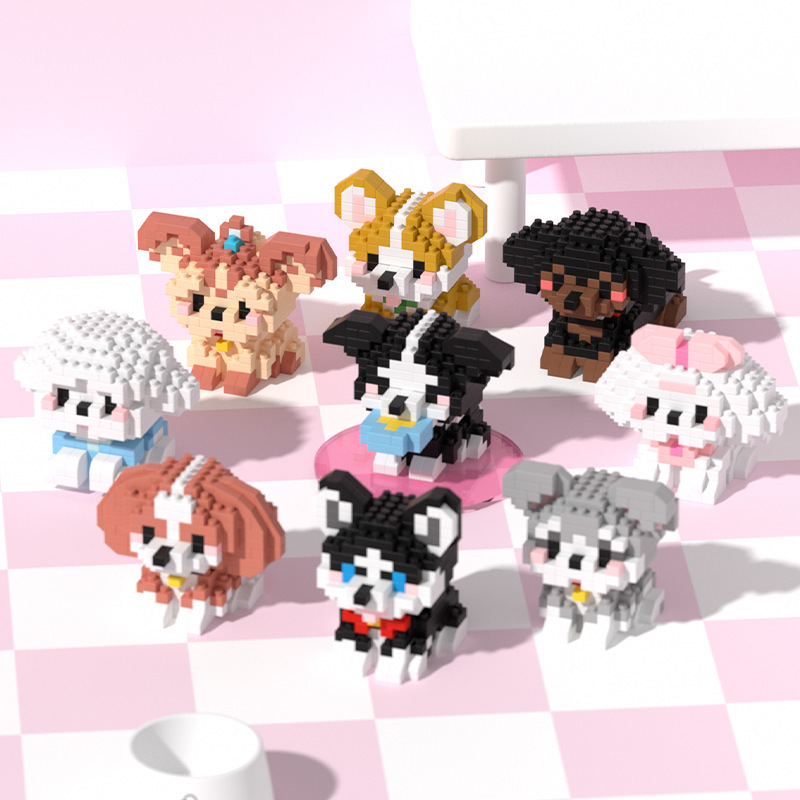 Compatible with Lego Microparticle Simulation Building Blocks Dog Cat Pet Corgi Orange Cat Husky Children's Assembled Ornaments