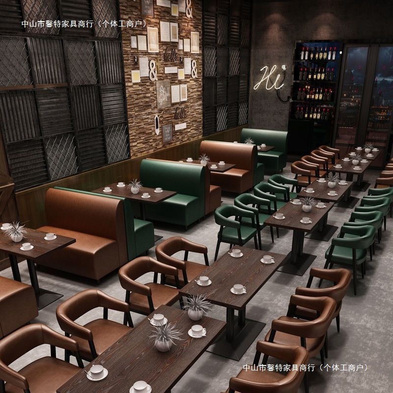 甜品奶茶店咖啡厅靠墙卡座沙发清酒吧西餐厅料理火锅店桌椅组合|undefined