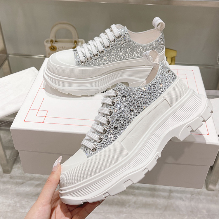 Casual footwear with rhinestones platform wedge heel with shoelaces