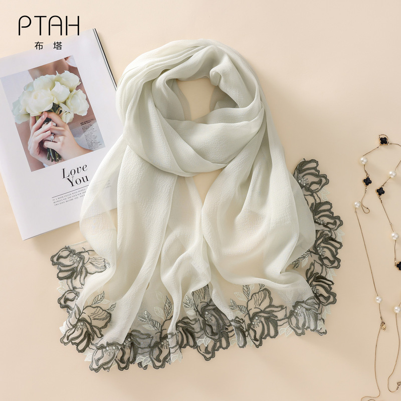 Buta silk scarf embroidered mulberry silk lace scarf for women, thin spring and autumn shawl for photography and travel PT26Q211 Buta silk scarf embroidered mulberry silk lace scarf for women, thin spring and autumn shawl for photography and travel PT26Q211