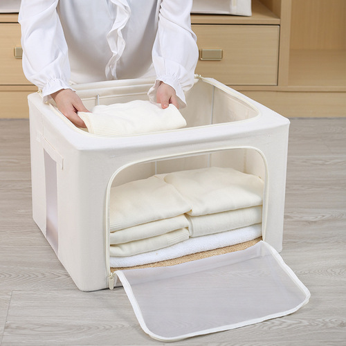 Paisiron cotton and linen mesh large window storage box 66 liters thick steel frame organizer special foldable box