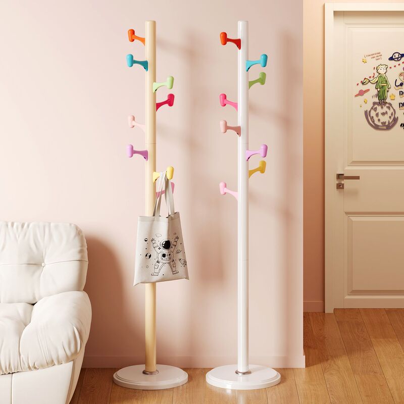 Cream Style Coat Rack Household Bedroom Hanger Door Vertical Simple Floor Single Pole Clothes Hanger Bag Hanging Rack