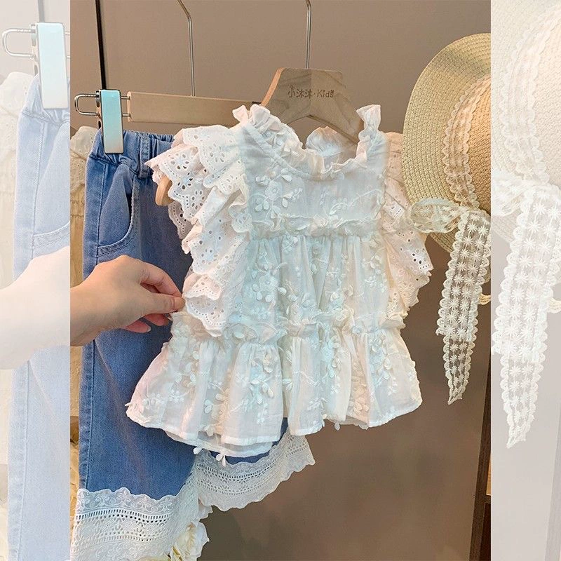 Летние милые свежие кружевные джинсы, комплект, кружевное платье