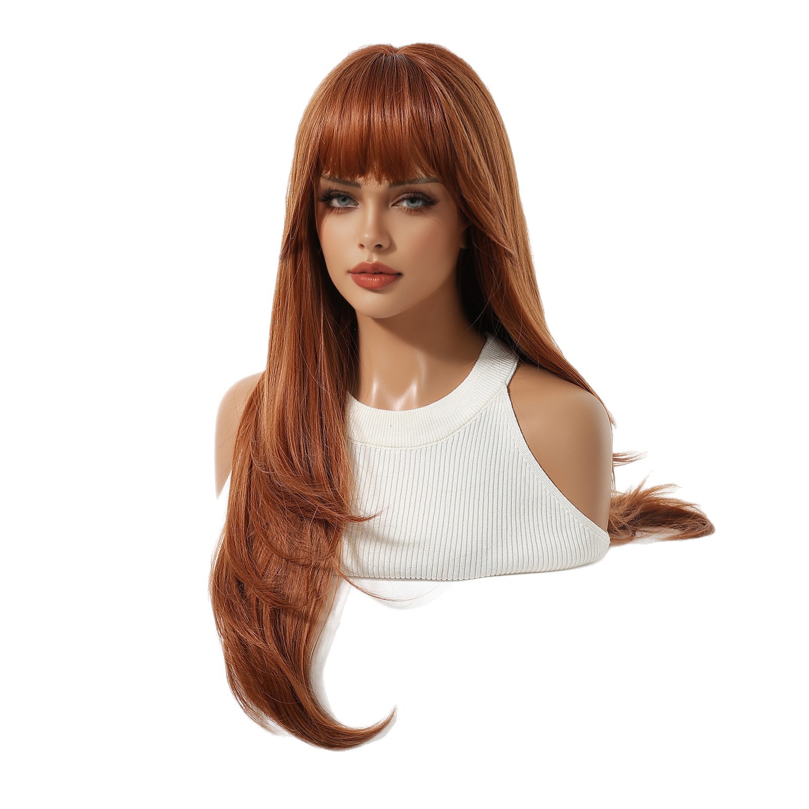 20,24 millones de Halloween de Navidad flequillo de aire rollo de cola de pelo escocés naranja largo pelo rizado de alta temperatura de seda europea y americana peluca femenina