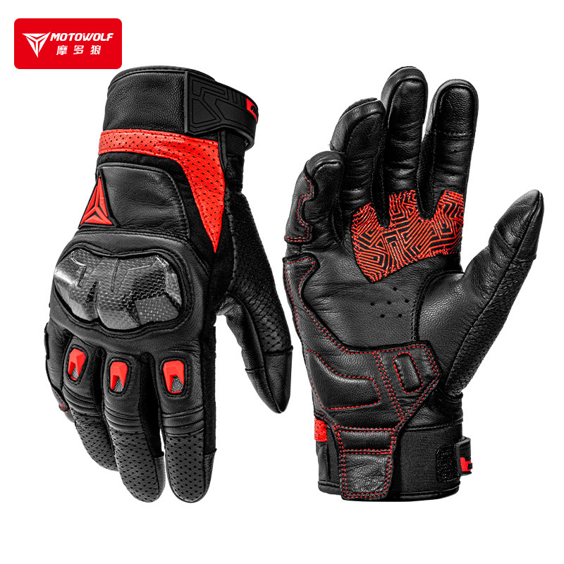 Guantes de cuero para montar en motocicleta guantes transpirables de fibra de carbono guantes de protección anti-caída equipo Knight guantes de pantalla táctil