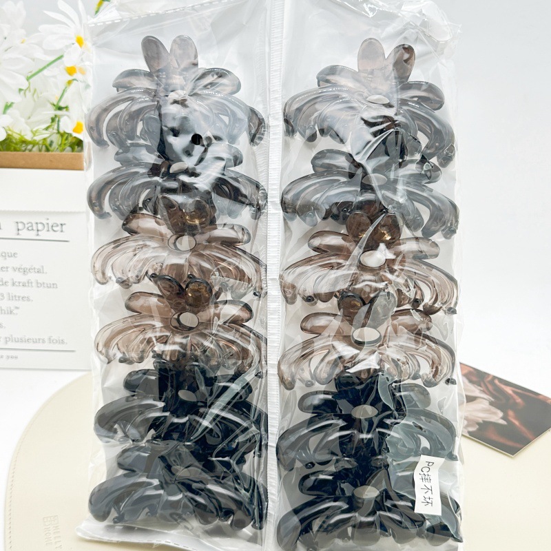 Pinza para el cabello de material PC irrompible color té con leche, pinza grande transparente color café para la parte posterior de la cabeza, accesorio para el cabello de supermercado a dos yuanes.