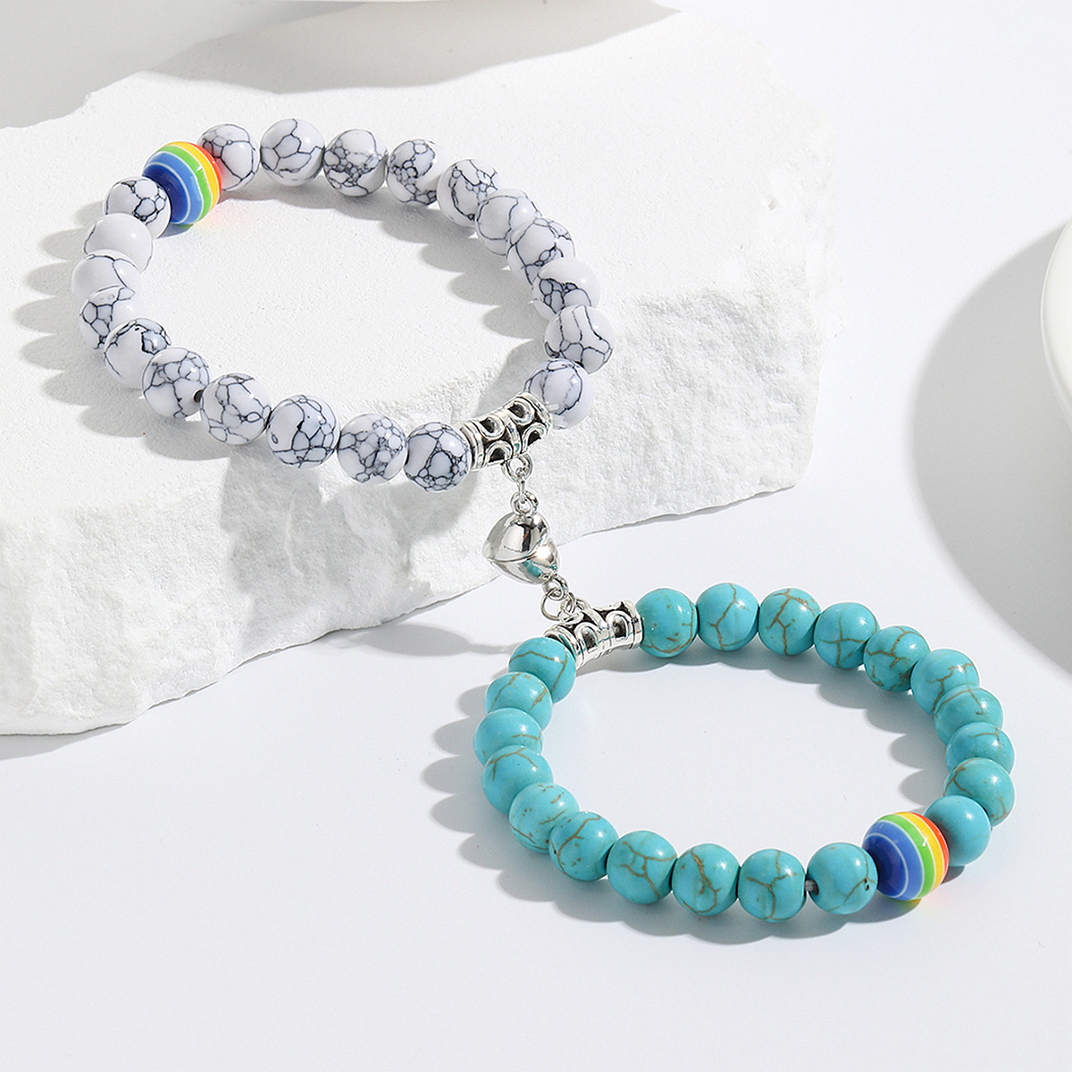 Basic Modern Style Classic Style Rainbow Heart Shape Turquoise Stone Beaded Unisex Bracelets display picture 3