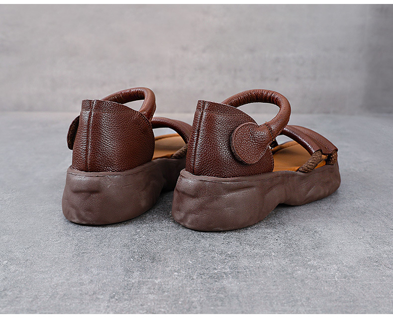 Sandal nữ hở mũi đế dày phong cách La Mã, da thật mềm mại — Màu be chi tiết 15