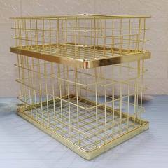 廠家歐式可堆疊置物架桌面雜物收納筐鐵藝雙耳金屬收納整理籃