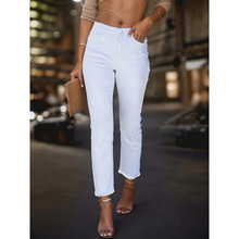 Y 43444 White frayed straight cropped pants ��ɫë�߾ŷֿ���