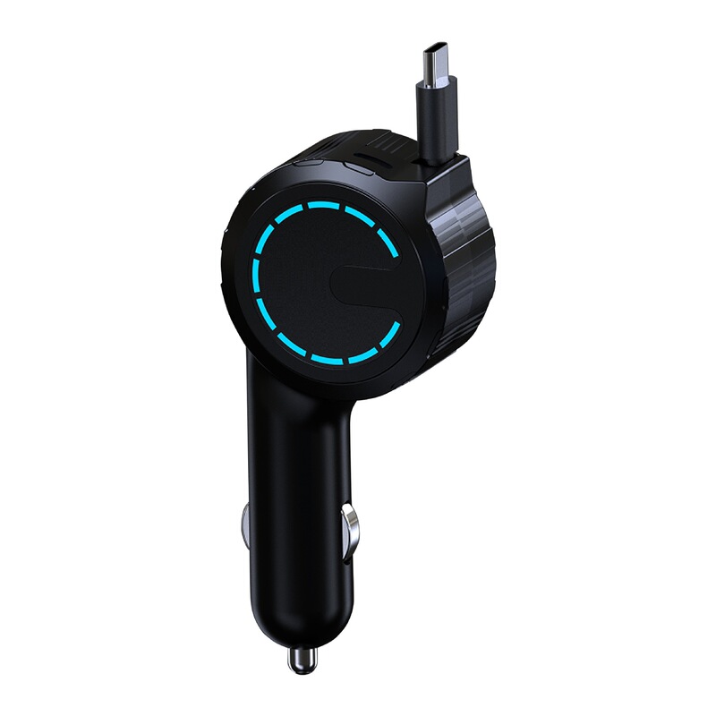 45w high-quality LED light USB C 2-port car charger, with retractable C-type cable