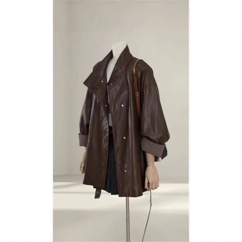 High-End Brown Leather Jacket for Women 2025 Spring and Autum New Popular Loose Slimming Look Pu Leather Jacket Top