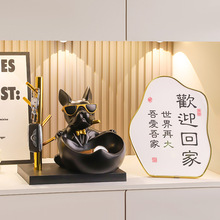 现代个性潮流家居饰品玄关门口放钥匙遥控器零食斗牛犬狗收纳摆件