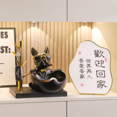 现代个性潮流家居饰品玄关门口放钥匙遥控器零食斗牛犬狗收纳摆件